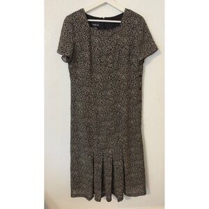 Leslie Fay Womens Square Neck Short Sleeve Midi Dress Black Floral Size 12P